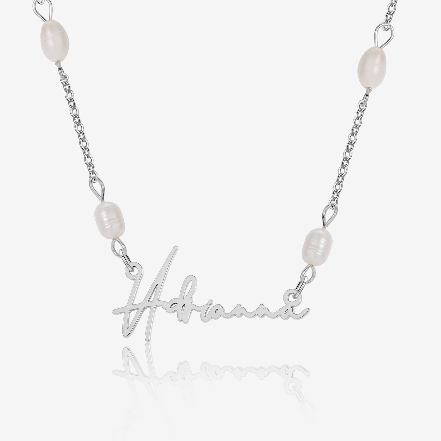 Monique Script Name Necklace w/ Pearl Link Chain