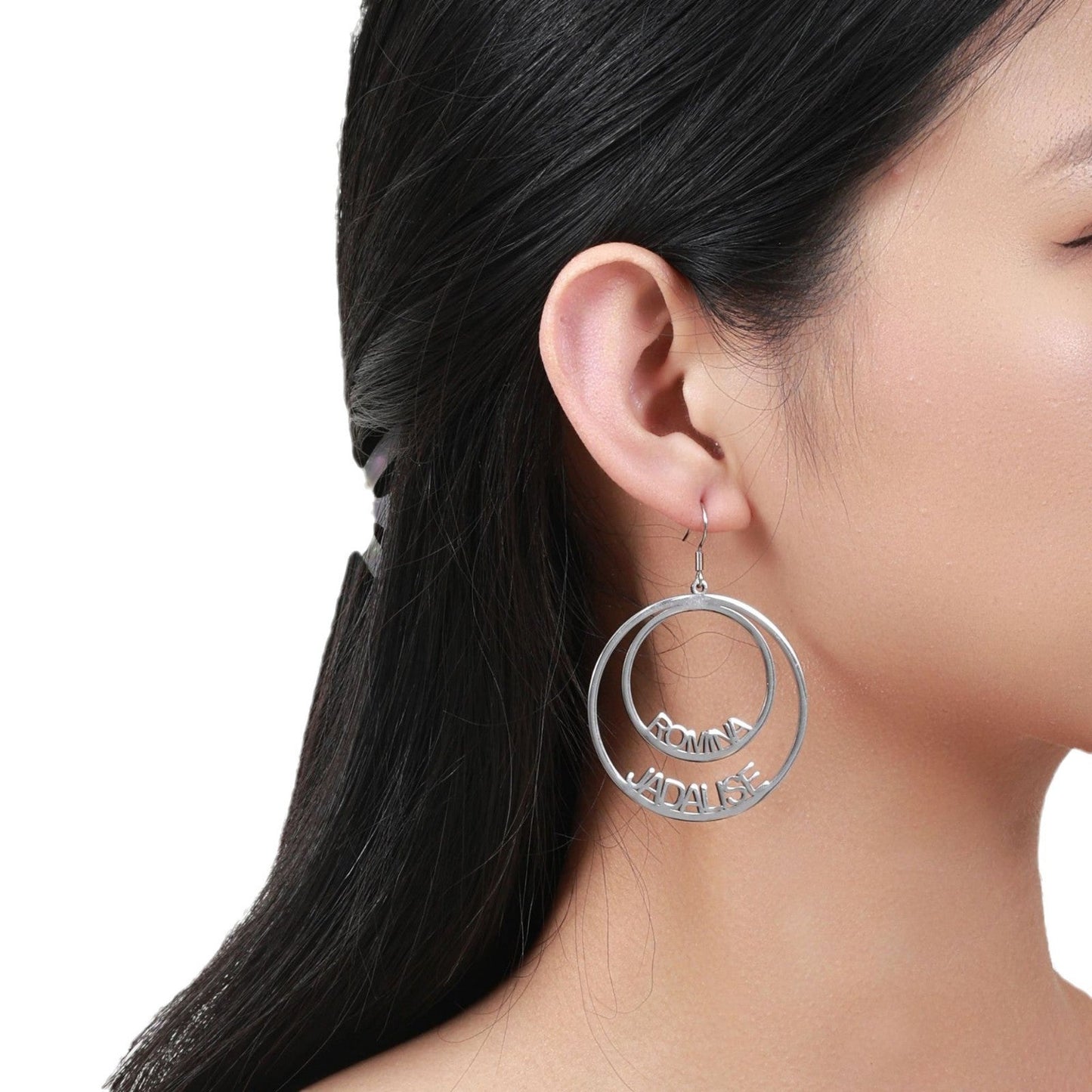 Violet Double Circle Name Stud Earrings