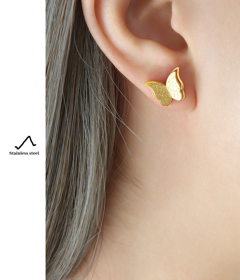 Abigail Frosted Double-layer Butterfly Necklace + Earrings