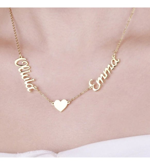 Olivia Double Name Heart Necklace