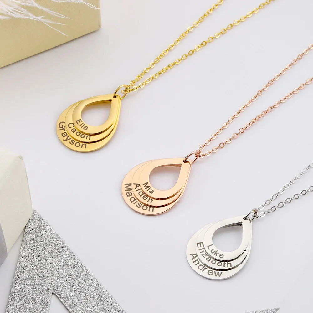 Ella Engraved DropShaped Family Necklace