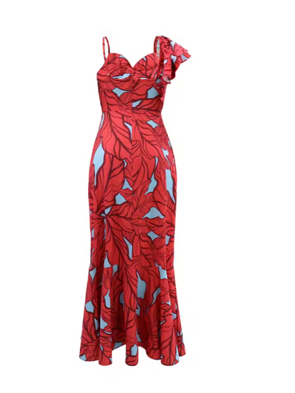 Floral Print High-Waisted Spaghetti Strap Cut-Out Maxi Dress