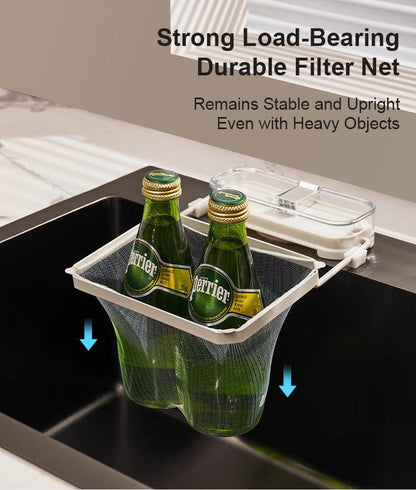 🔥Suction Cup Sink Filter Rack – Easy Install, Foldable, Mess-Free Kitchen Helper! 50 Free Sink Strainer Nets Included ✨