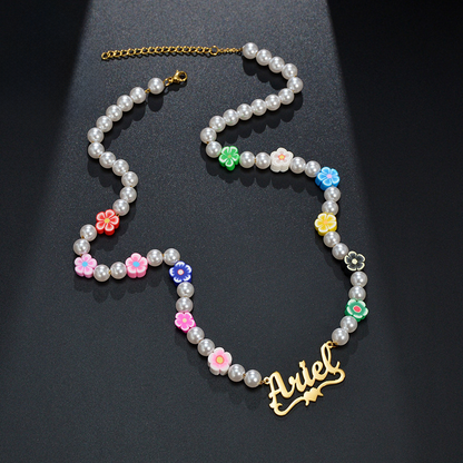 Mia Flower Pearl Name Necklace