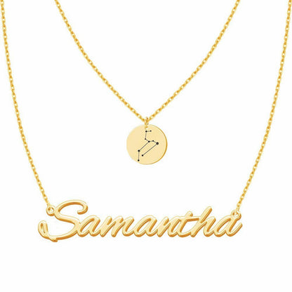 Customizable Zodiac Sign Necklace - Stainless Steel Layered Pendant