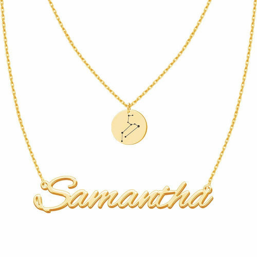 Customizable Zodiac Sign Necklace - Stainless Steel Layered Pendant