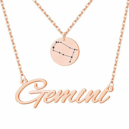 Customizable Zodiac Sign Necklace - Stainless Steel Layered Pendant