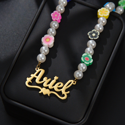 Mia Flower Pearl Name Necklace