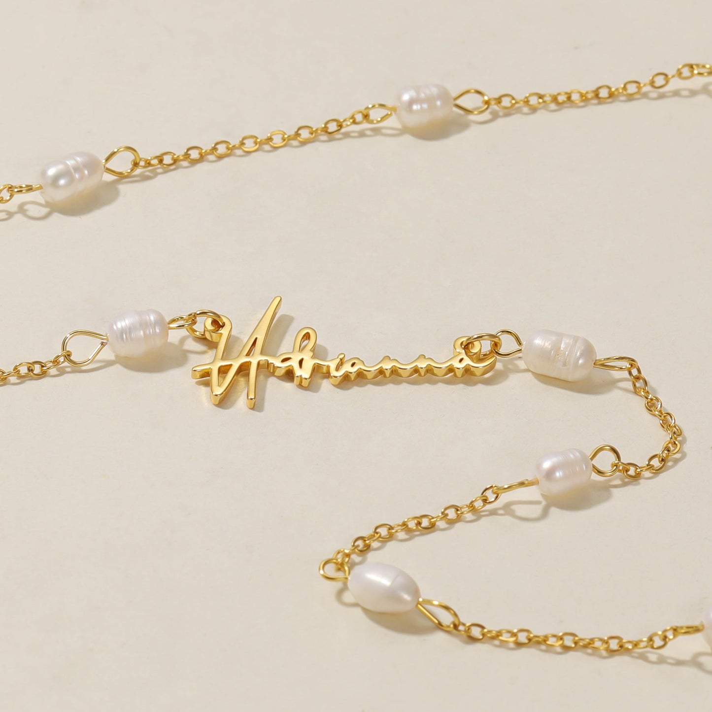 Monique Script Name Necklace w/ Pearl Link Chain