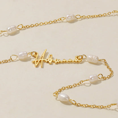Monique Script Name Necklace w/ Pearl Link Chain