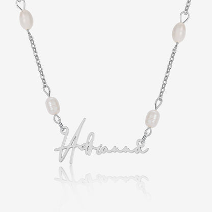 Monique Script Name Necklace w/ Pearl Link Chain