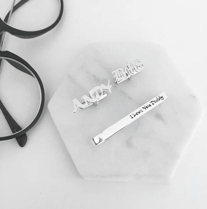 Ainara Platinum Plated Sterling Silver Engraved Tie Clip