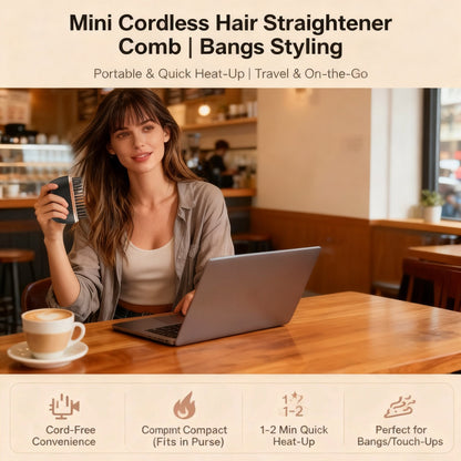 ✨ Mini Cordless Hair Straightener Comb for Bangs – Perfect for Travel & On-the-Go Styling!