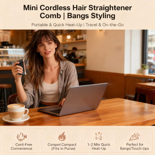 ✨ Mini Cordless Hair Straightener Comb for Bangs – Perfect for Travel & On-the-Go Styling!