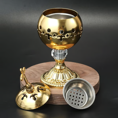 ✝️Jesus Bless You✝️🌟 Silver Charcoal Incense Burner Catholic Cross Censer – Brass Plated Distiller for Church & Home 🌟