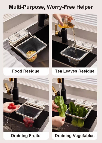 🔥Suction Cup Sink Filter Rack – Easy Install, Foldable, Mess-Free Kitchen Helper! 50 Free Sink Strainer Nets Included ✨