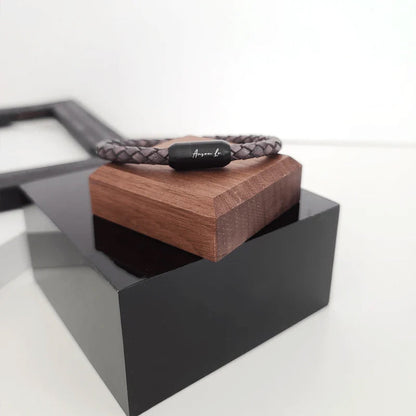 Ivey  Stainless Steel Engraved Leather Bracelet