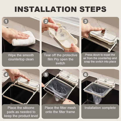 🔥Suction Cup Sink Filter Rack – Easy Install, Foldable, Mess-Free Kitchen Helper! 50 Free Sink Strainer Nets Included ✨
