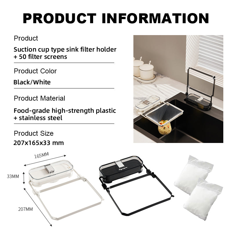 🔥Suction Cup Sink Filter Rack – Easy Install, Foldable, Mess-Free Kitchen Helper! 50 Free Sink Strainer Nets Included ✨