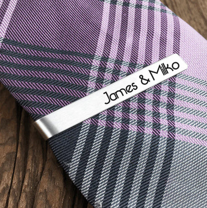 Ainara Platinum Plated Sterling Silver Engraved Tie Clip