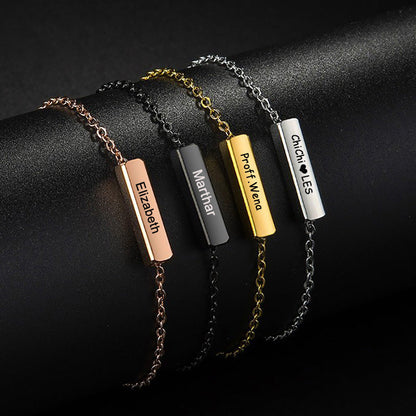 Emryn Name Bracelet with Cylindrical Bar Engraving