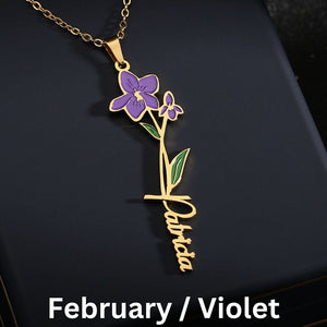 Hannah Personalized Birth Flower Name Clavicle Necklace