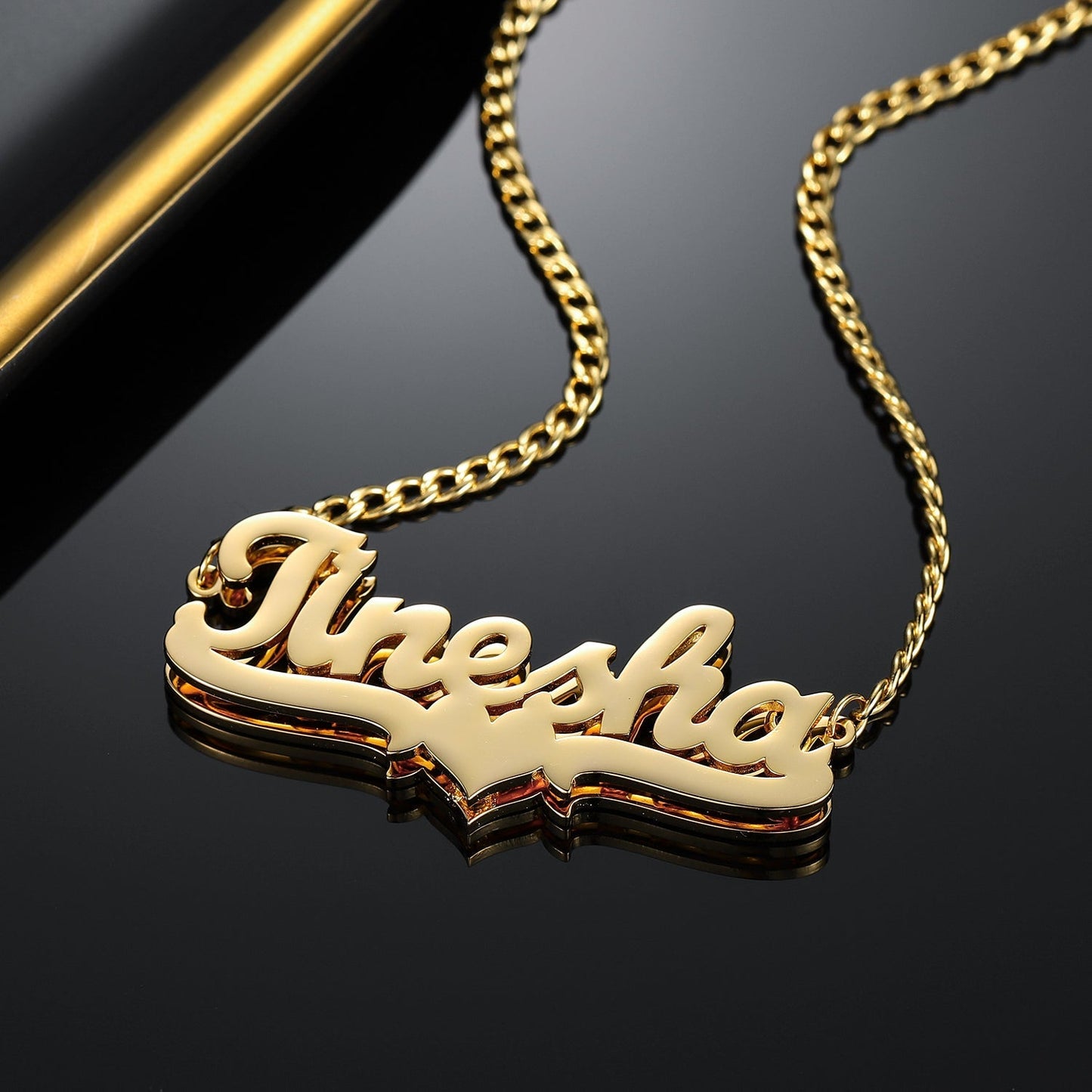 Rossie Double Plated Heart Name Necklace w/ Cuban Chain