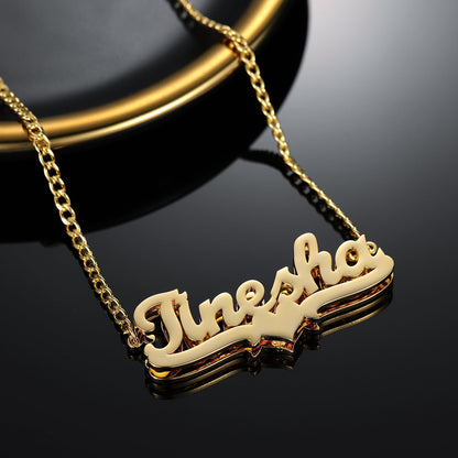 Rossie Double Plated Heart Name Necklace w/ Cuban Chain