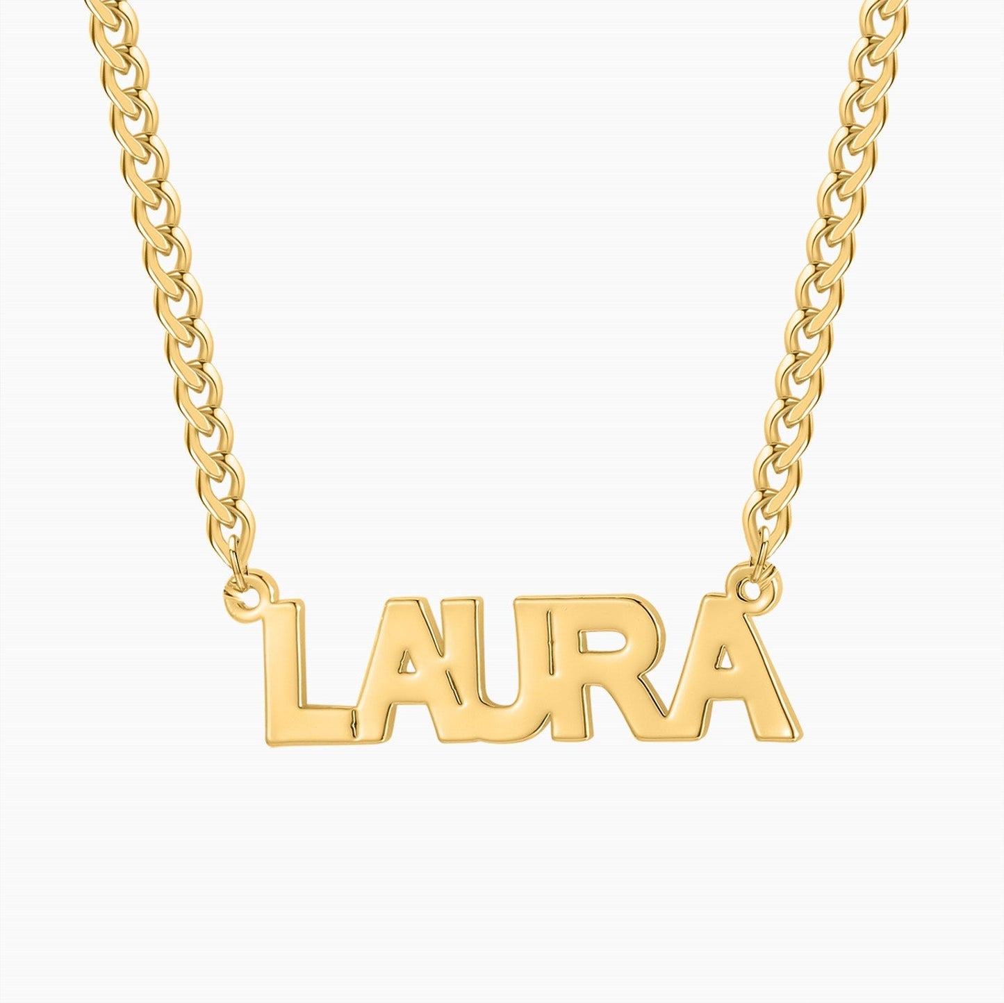Laura Block Name Necklace w/ Cuban Chain