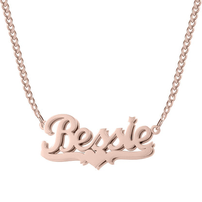 Rossie Double Plated Heart Name Necklace w/ Cuban Chain