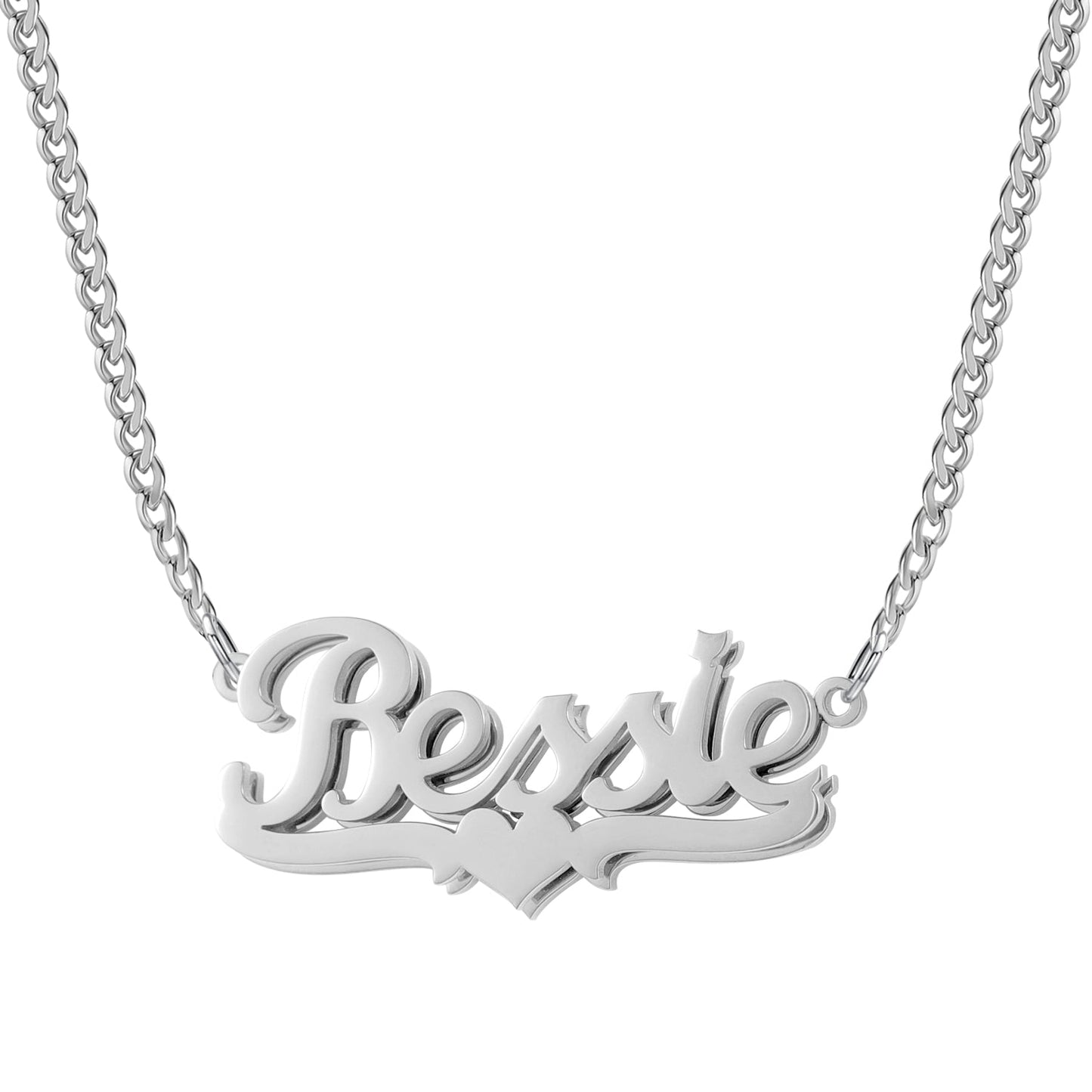 Rossie Double Plated Heart Name Necklace w/ Cuban Chain