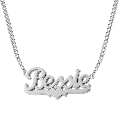 Rossie Double Plated Heart Name Necklace w/ Cuban Chain