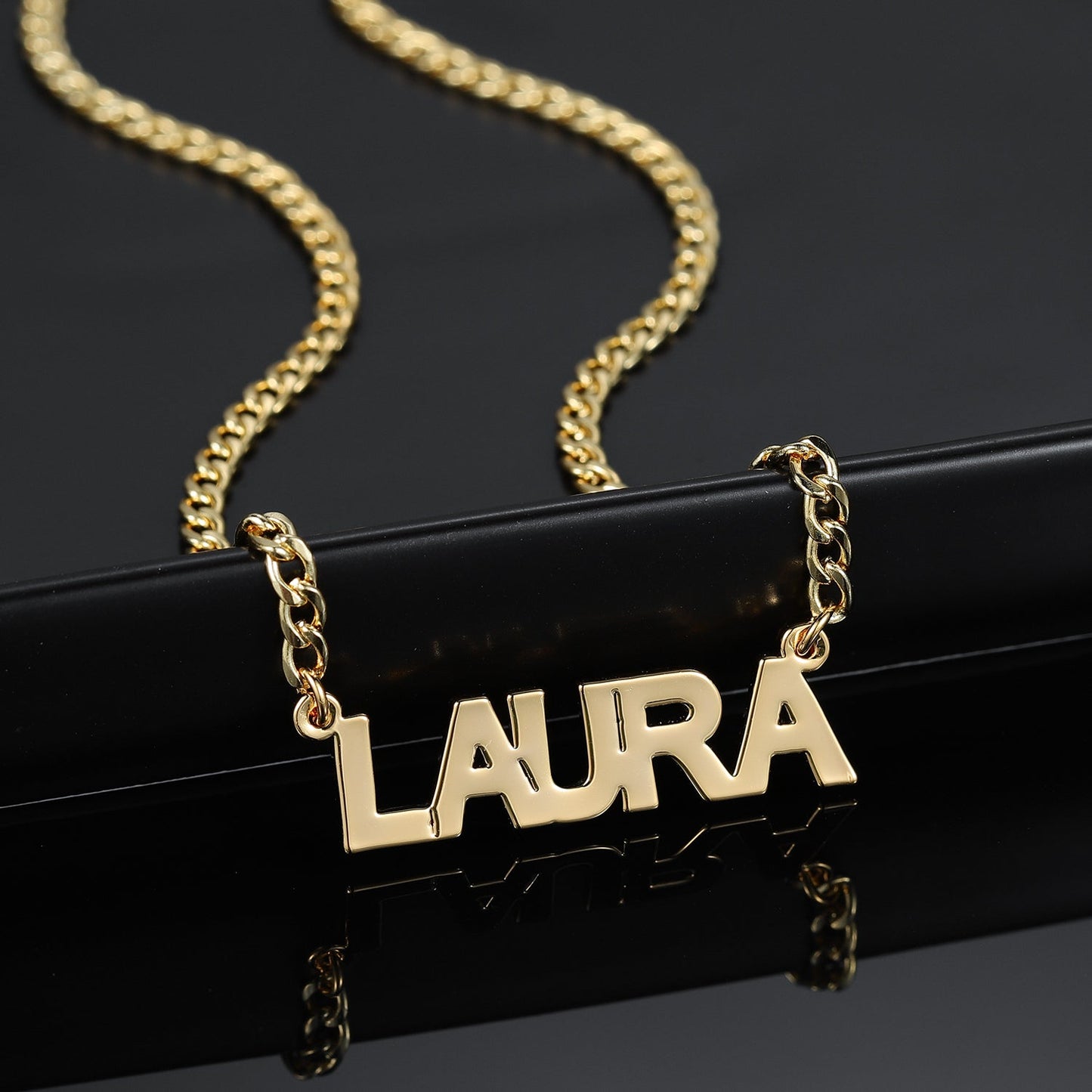 Laura Block Name Necklace w/ Cuban Chain