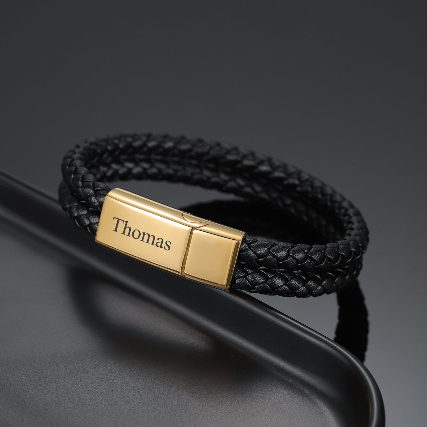 Max Engraved Leather Bracelet