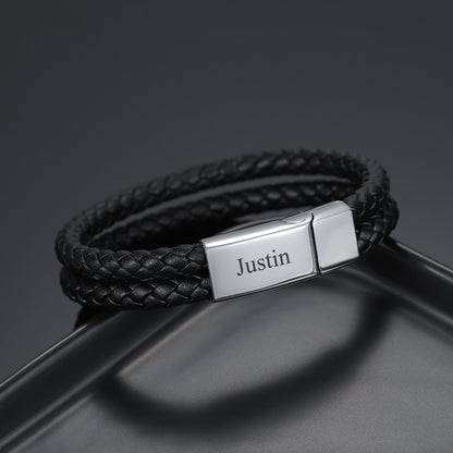 Max Engraved Leather Bracelet
