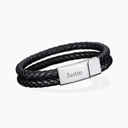 Max Engraved Leather Bracelet
