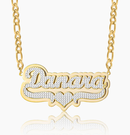 Diana Double Plated Pop Out Heart Name Necklace w/ Figaro Chain