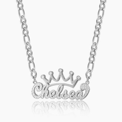 Charlotte Double Plated Crown Name Necklace w/ Figaro Chain