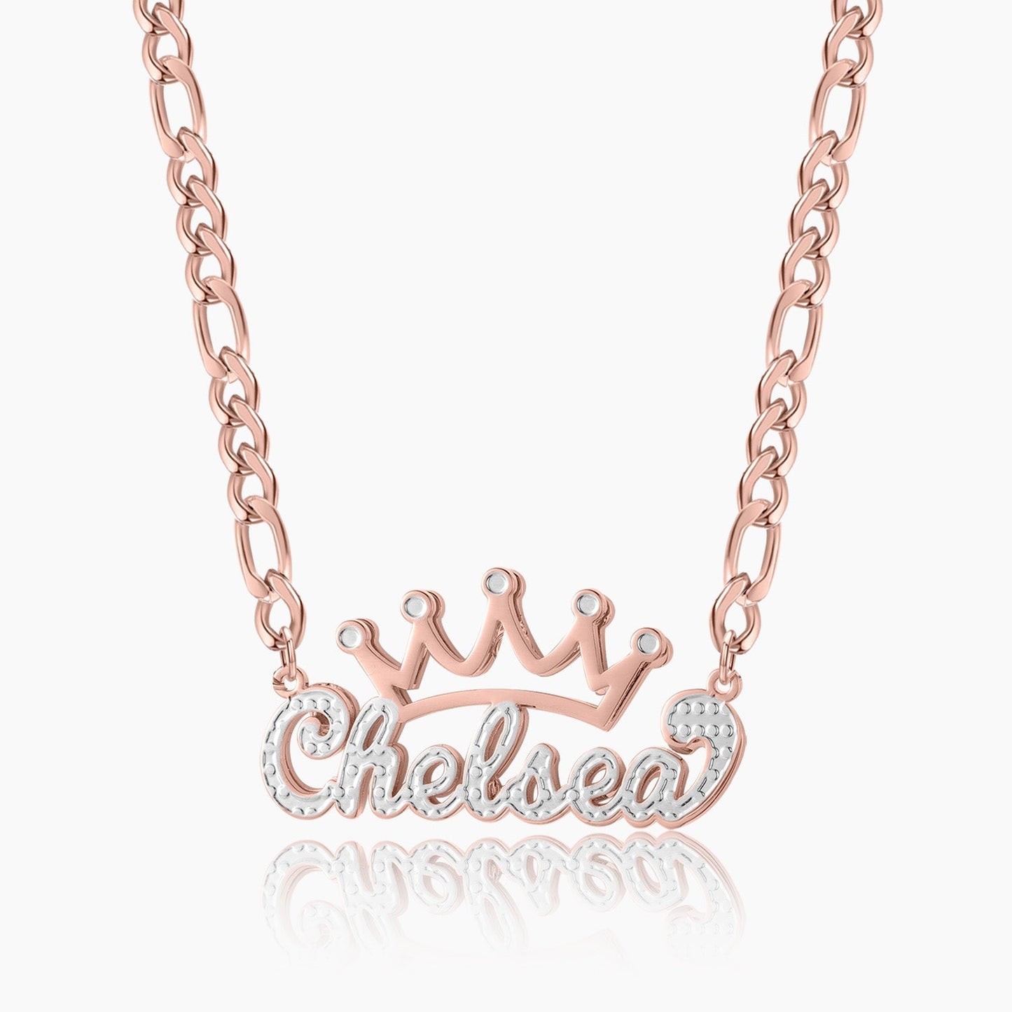 Charlotte Double Plated Crown Name Necklace w/ Figaro Chain