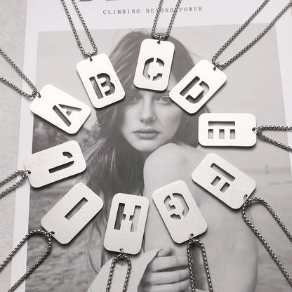 Leah Carved Initial Dog Tag Necklace