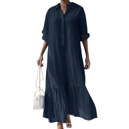 Asymmetrical Shirt Collar Button-Up Casual Long Sleeve Dress