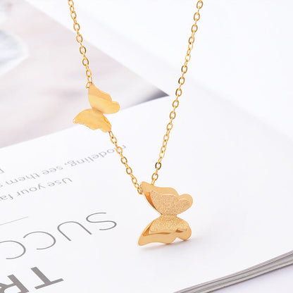 Abigail Frosted Double-layer Butterfly Necklace + Earrings