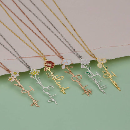 Hannah Personalized Birth Flower Name Clavicle Necklace