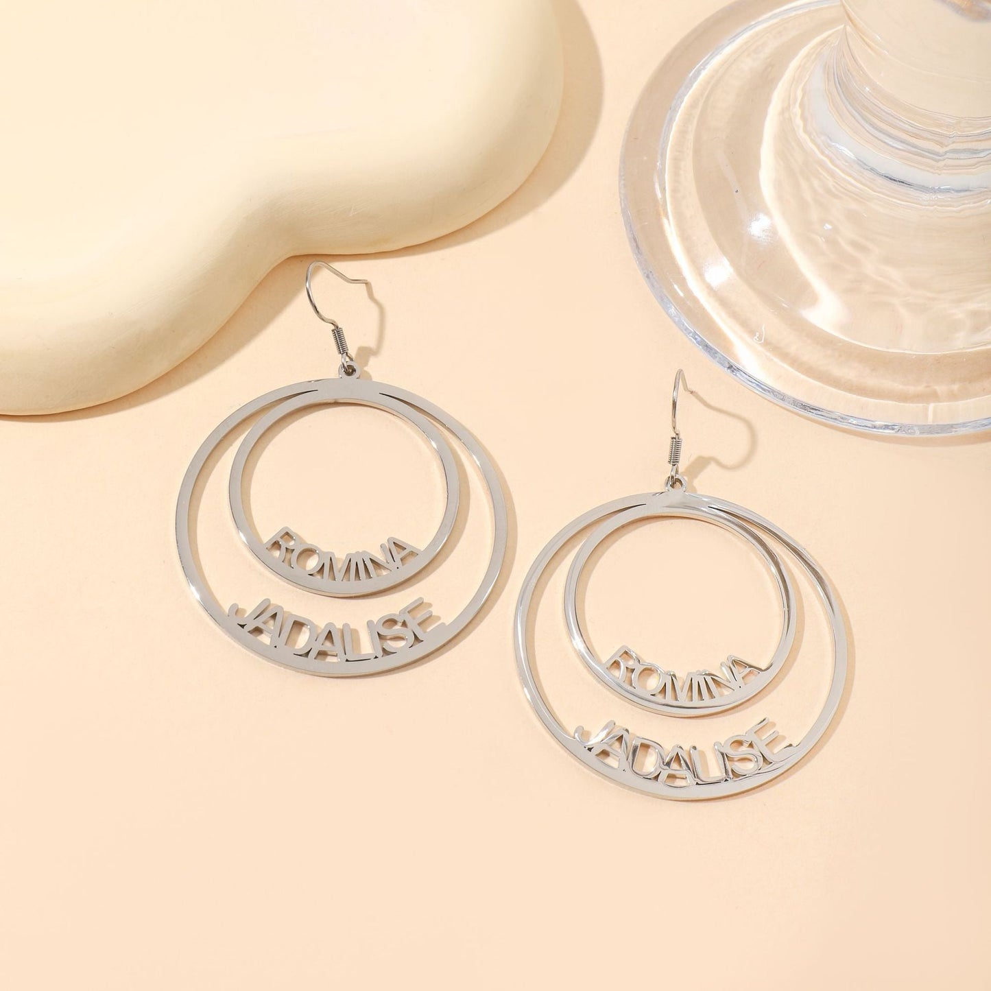 Violet Double Circle Name Stud Earrings