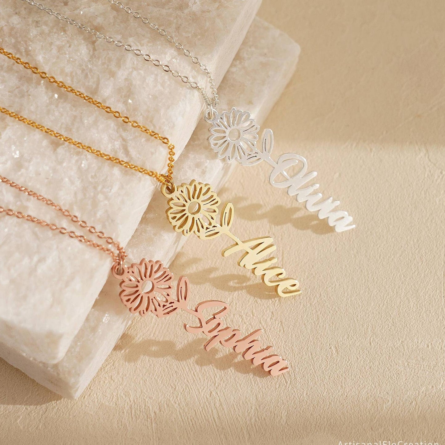 Zoey Personalized Sunflower Name Necklace