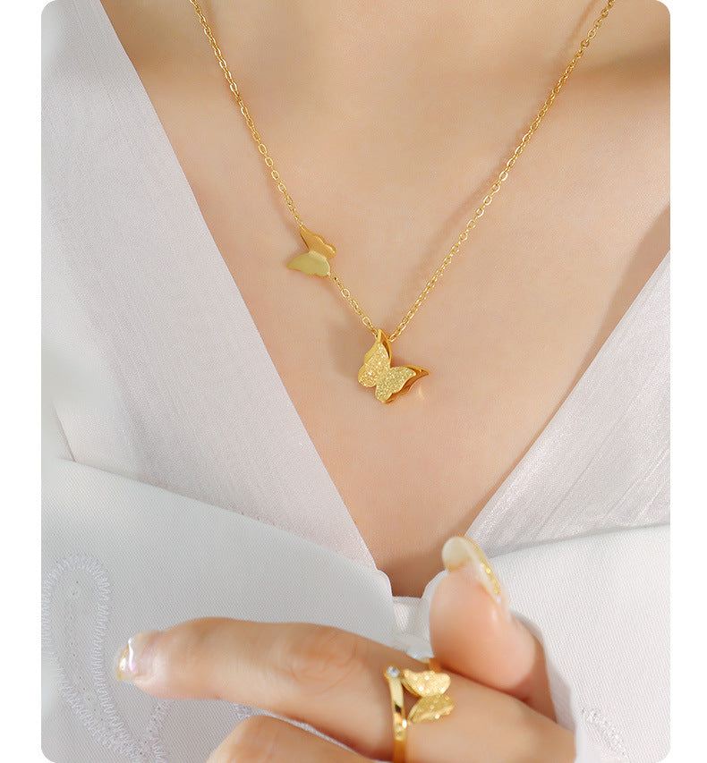 Abigail Frosted Double-layer Butterfly Necklace + Earrings