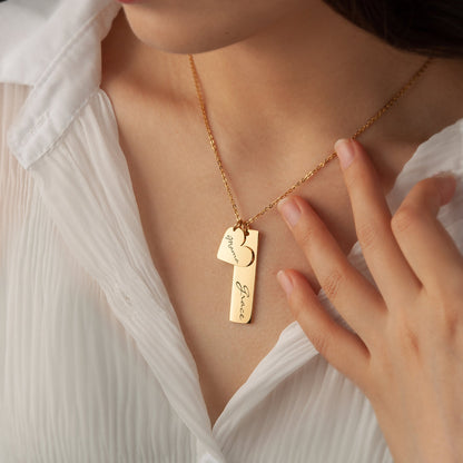 Quinn Customizable Heart and Bar Name Necklace