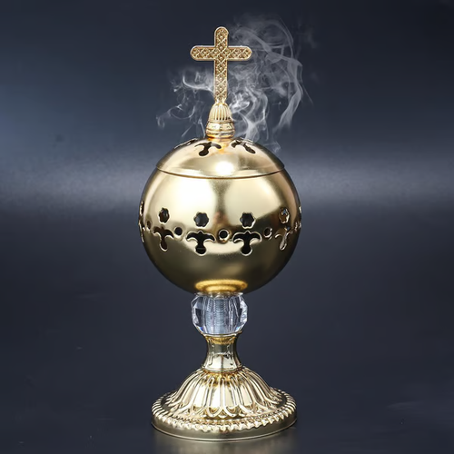 ✝️Jesus Bless You✝️🌟 Silver Charcoal Incense Burner Catholic Cross Censer – Brass Plated Distiller for Church & Home 🌟