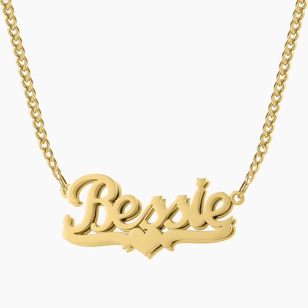 Rossie Double Plated Heart Name Necklace w/ Cuban Chain