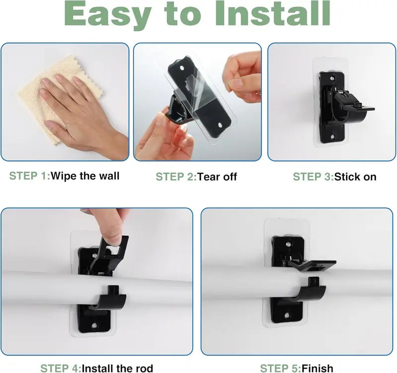 Self-Adhesive Rod Brackets — Drill-Free, Strong Hold in Seconds